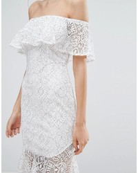 Love Triangle Lace Bardot Midi Dress With Peplum Hem