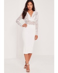 Missguided Contrast Lace Cowl Midi Dress White