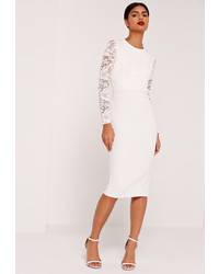 Missguided Lace Panelled Midi Dress White