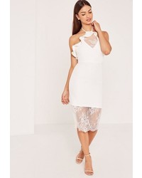 Missguided White Crepe Lace Frill Detail Midi Dress