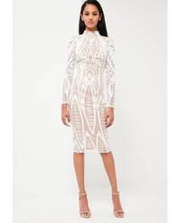 Missguided White Lace High Neck Midi Dress