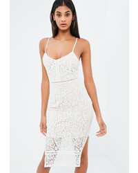 Missguided White Lace Strappy Plunge Midi Dress