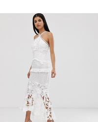 True Decadence Tall Premium Lace Midi Dress With High Low Hem In White
