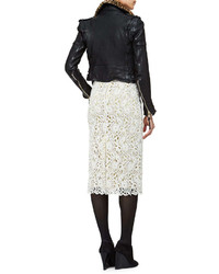Burberry Prorsum Short Sleeve Floral Lace Midi Dress White