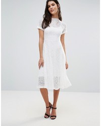 Goldie Romantics Ivory Lace Flared Midi Dress With Separate Ivory Slip