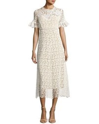 Rebecca Taylor Short Sleeve Lace Midi Dress White