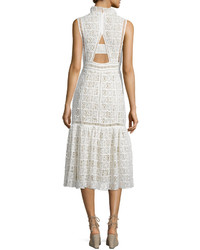 Rebecca Taylor Sleeveless Crochet Lace Midi Dress Off White