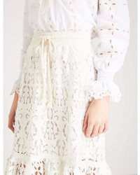 See by Chloe Ladies Snow White Floral Embroidered High Rise Lace Midi Skirt