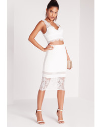 Missguided Lace Hem Midi Skirt White