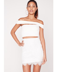 Missguided Lace Bodycon Mini Skirt White
