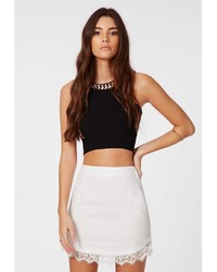 Missguided Lucindar Textured Curve Hem Lace Trim Mini Skirt White