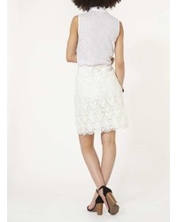 White Aztec Lace Mini Skirt