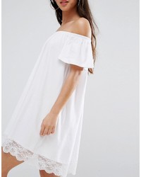 Asos Petite Petite Off Shoulder Mini Dress With Lace Hem