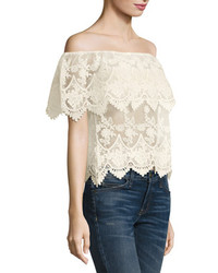 Lace Embrodiered Off Shoulder Blouse