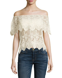 Lace Embrodiered Off Shoulder Blouse