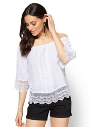 New York & Co. Lace Trim Off The Shoulder Blouse