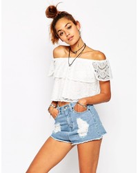 Missguided Off The Shoulder Crochet Lace Top