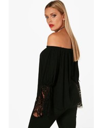 Boohoo Plus Milly Lace Sleeve Off The Shoulder Top