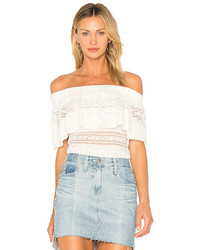 Endless Rose Ruffle Overlay Off The Shoulder Top In White