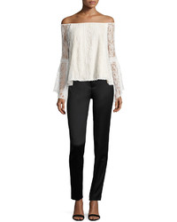 Alice + Olivia Shera Off The Shoulder Trumpet Sleeve Lace Blouse