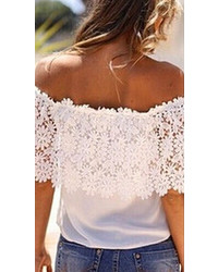 White Off The Shoulder Floral Crochet Lace Blouse