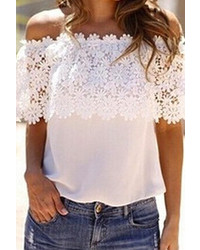 White Off The Shoulder Floral Crochet Lace Blouse
