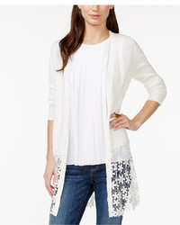 NY Collection Crochet Lace Trim Open Cardigan