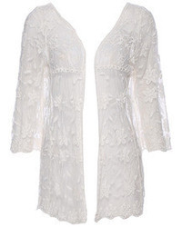 Romwe Floral Lace White Cardigan