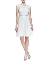 Kay Unger New York Sequined Lace Fit And Flare Cocktail Dress Whitesilver