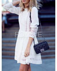 White Long Sleeve With Lace Dress