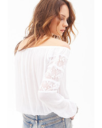 Forever 21 Crochet Paneled Peasant Top