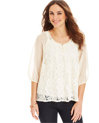 Style&co. Lace Swiss Dot Peasant Top