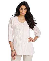 Intro Solid Peasant Top With Embroidery Lace Detail