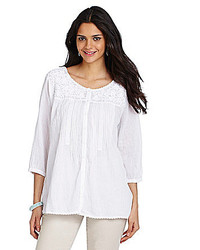 Intro Solid Peasant Top With Embroidery Lace Detail