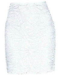 Romwe Water Dissolving Lace Lined White Pencil Skirt