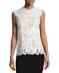 Monique Lhuillier Sleeveless Lace Peplum Top White