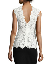 Monique Lhuillier Sleeveless Lace Peplum Top White