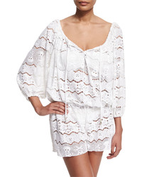 Letarte Blue Pebble Embroidered Lace Romper Coverup