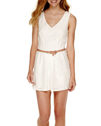 City Triangles Sleeveless Crochet Lace Belted Romper