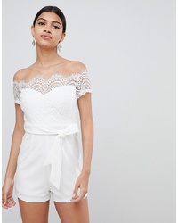 Love Triangle Lace Top Bardot Playsuit With