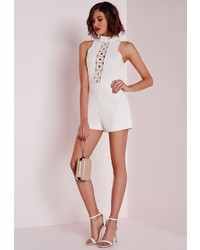 Missguided Circle Lace Panel High Neck Romper White