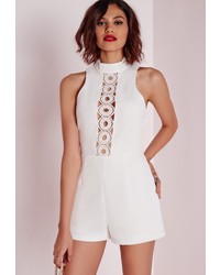 Missguided Circle Lace Panel High Neck Romper White