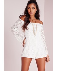 Missguided Floral Lace Bardot Romper White