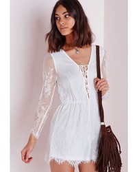 Missguided Lace Long Sleeve Romper White