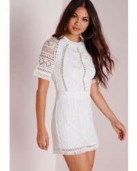 Missguided Lace Sleeve Romper White