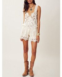 White Sleeveless Backless Crochet Lace Playsuit