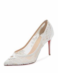 Christian Louboutin Shoes White Classic Neoalto 85mm Lace Mesh Crepe Satin  Point-toe Leather Sole Pumps, New in Box WA001