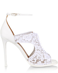 Givenchy Platform Sandals In White Leather And Lace