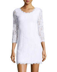 Diane von Furstenberg 34 Sleeve Lace Sheath Dress White