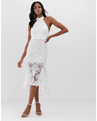 ASOS DESIGN High Neck Midi Dress In Guipure Lace And Peplum